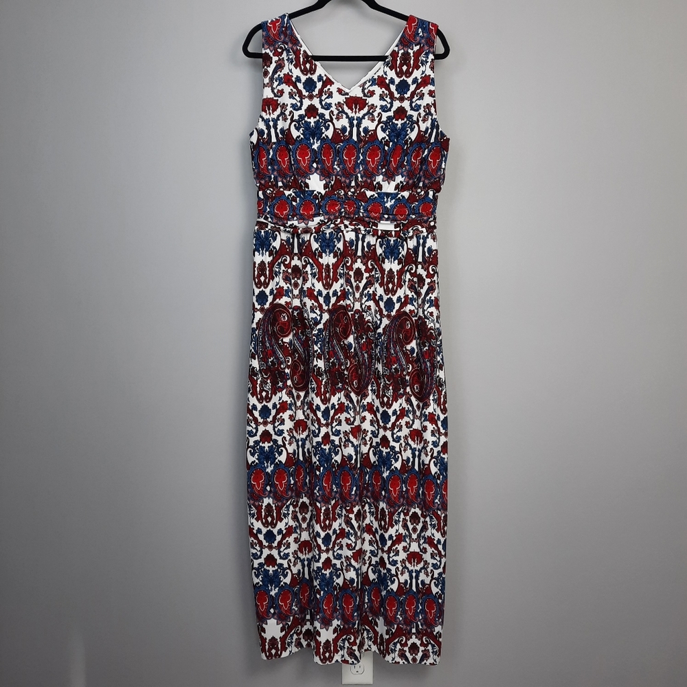 Christopher & Banks Red White and Blue Paisley Print Sleeveless Maxi Dress 12